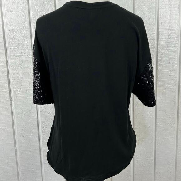 Express Women Tshirt Top Short Sleeve Sequin Black Grunge Princess Punk Size XS - Picture 5 of 7